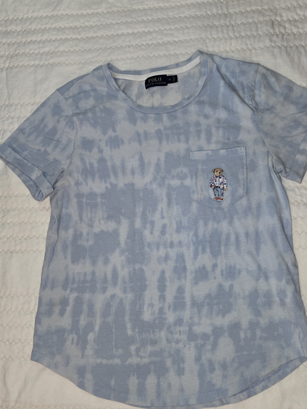Polo by Ralph Lauren Light Blue Tie-Dye Pocket Tee with Bear